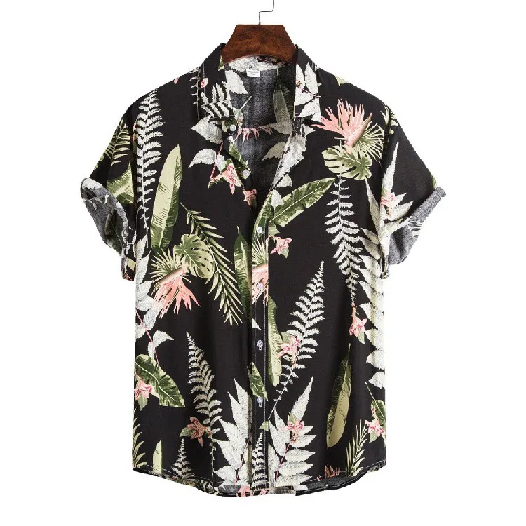 

Shirt Flower Men's Sleeve Short Beach Cardigan Men's Turtleneck Shirt Men Shirts Beach Breathable