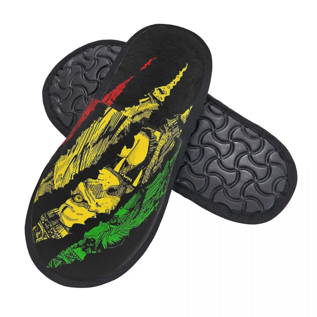 Custom Print Warrior Lion Of Judah Rasta Reggae Jamaica House Slippers Cozy Warm Memory Foam Fluffy Slipper Indoor Outdoor Shoes