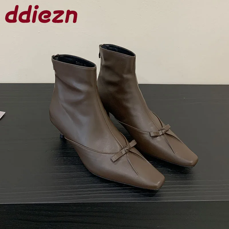 

Туфли на низком каблуке, женские ботильоны, эластичные ботинки с острым носком, модные современные женские короткие ботинки с узлом-бабочкой, туфли-лодочки, новинка