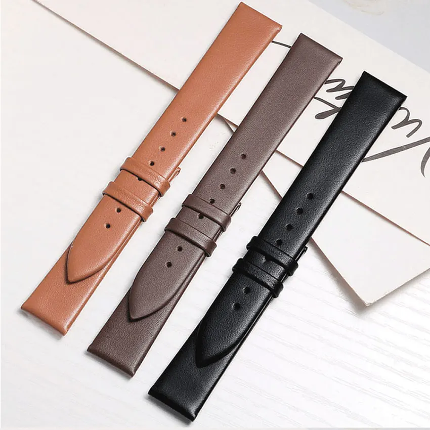 Kalbsleder-Uhrenarmband, 12 mm, 14 mm, 16 mm, 18 mm, 20 mm, 22 mm, Leder-Uhrenarmband mit silberner Dornschließe – Detail 3