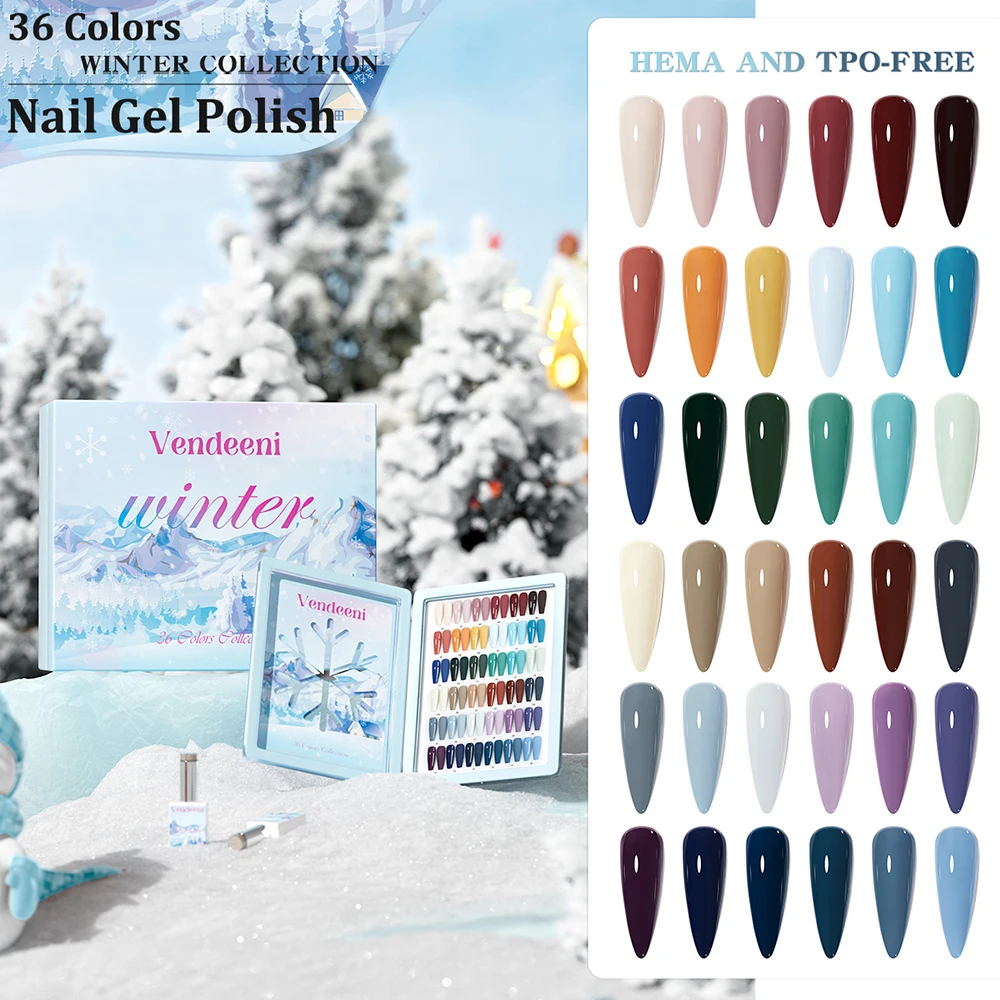 

Vendeeni 36 цветов/компл. Синий Черный Нефритовый Зимний Чистый Цветной Гель-лак для ногтей УФ-маникюрный лак для ногтей с цветной картой TPO/HEMA FREE