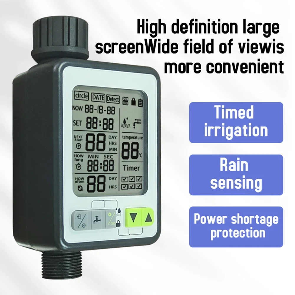 Garden Irrigation Water Timer with Rain Delay Waterproof Automatic Water Timer 3.2in LCD Screen Garden Drip Accessories