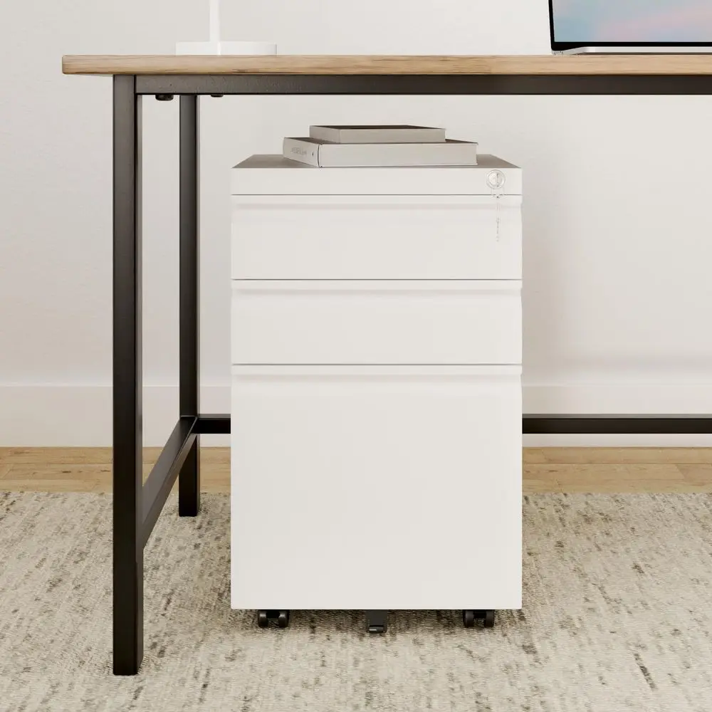 

3 Drawer Mobile File Cabinet with Lock, Under Desk Metal Filing Cabinet for Home Office Legal Letter A4 File, Fully Assembled E