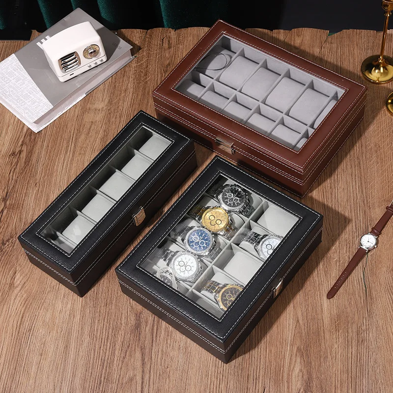 Boîte de rangement pour montres et bijoux, présentoir à bijoux à main, boîte de collection en cuir avec lucarne, emballage de montre, boîte-cadeau