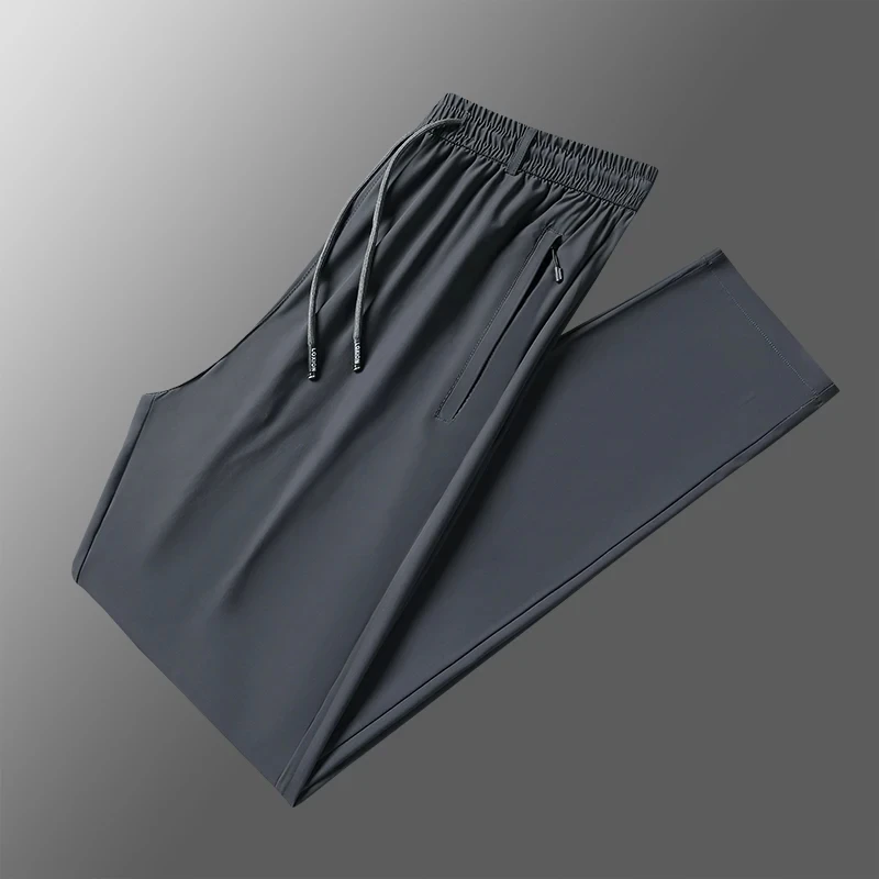 Pantalones de chándal con bolsillos y cremallera para hombre, pantalones deportivos rectos, transpirables, de secado rápido, informales, de nailon