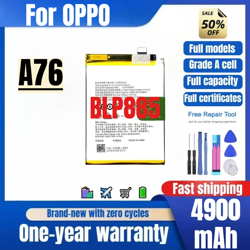 

BLP885 for OPPO A76 Mobile Phone Battery 0 Cycle High Quality High Capacity Battery Replacement Bateria Grade A Cell with Tools