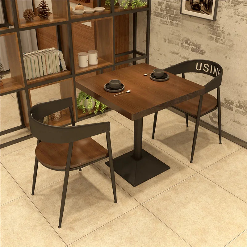 

Vintage solid wood small square table casual bistro cafe square iron art four square table table and chair combination