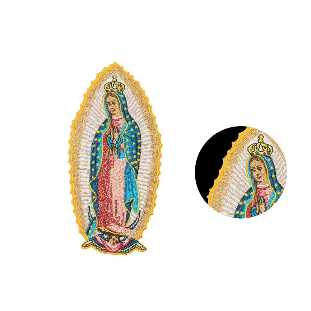 Virgin Mary Embroidery Patches Marie Fashion Goddess Emblem MC Motorcycle Biker Applique Iron on for Dress Jeans Backpack DIY