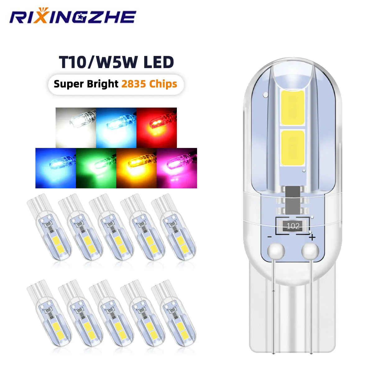 

10PCS T10 W5W LED Bulbs Canbus 194 168 LED Car Reading Interior Light Super Bright DRL Auto Signal Lamp 12V 6000K 4SMD 2835 Chip