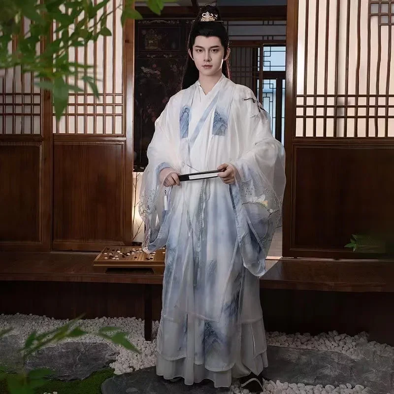 Classic Immortal Crane Embroidery Hanfu Dress Set Men Women Spring Summer Traditional Robe Costume Vintage Ming Dynasty Clothing