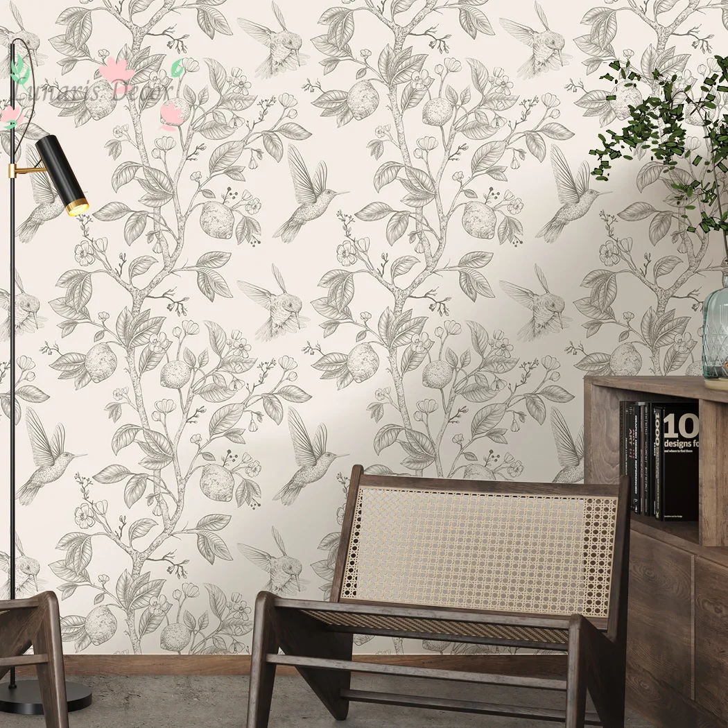 Self-adhesive wallpaper - floral, bird, and greenery design - living room background renovation - roll wallpaper - view 4