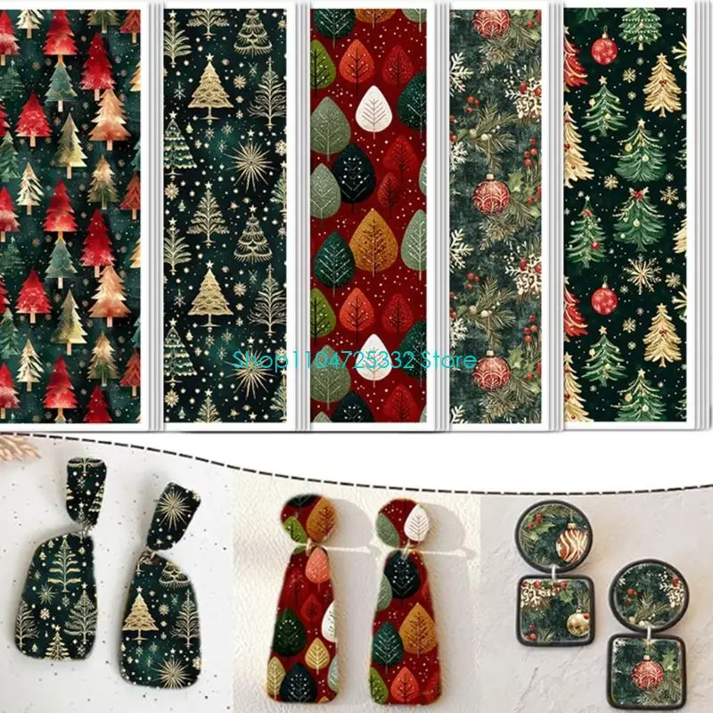 P5EA 20 Pieces Decorative Christmas Paper Sheets Water Activated for Clay Earrings