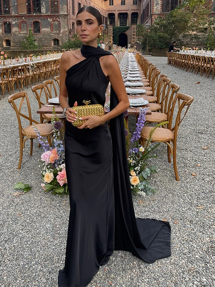Ribbon Satin Long Party Dress Women Elegant Solid Sleeveless Female Backless Dresses 2026 Summer Autumn Lady Evening Club Gowns image 6