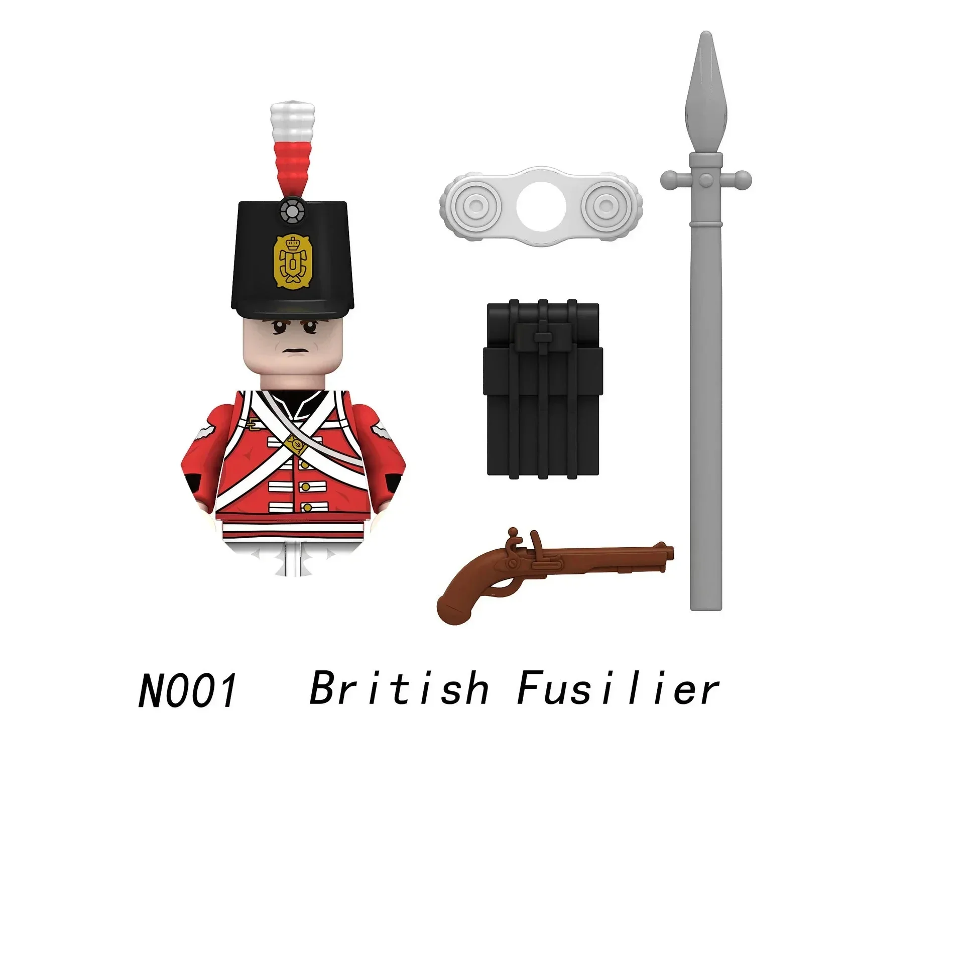 1PCS/Napoleonic Wars Military Soldiers Building Blocks WW2 Figures French British Fusilier Rifles Weapons Toys For Kids