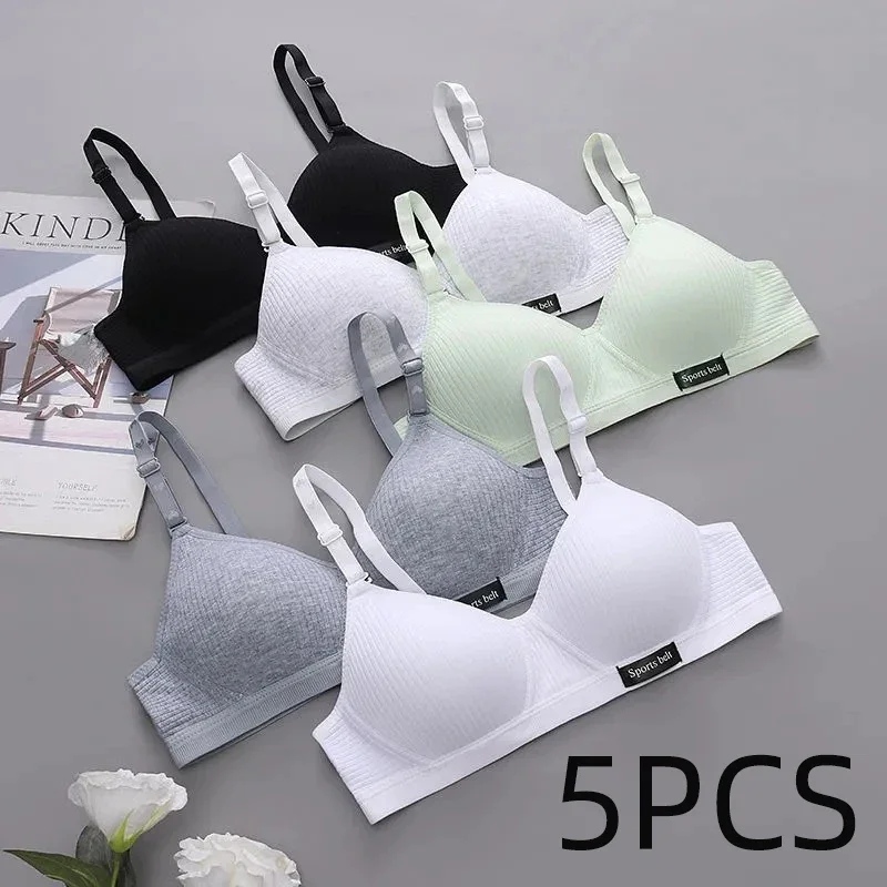 

5pcs Women's Bra Girls' Developmental Bra Wrapped Up Without Steel Ring Cup Thin Wrapped Up Bra Women Underwear