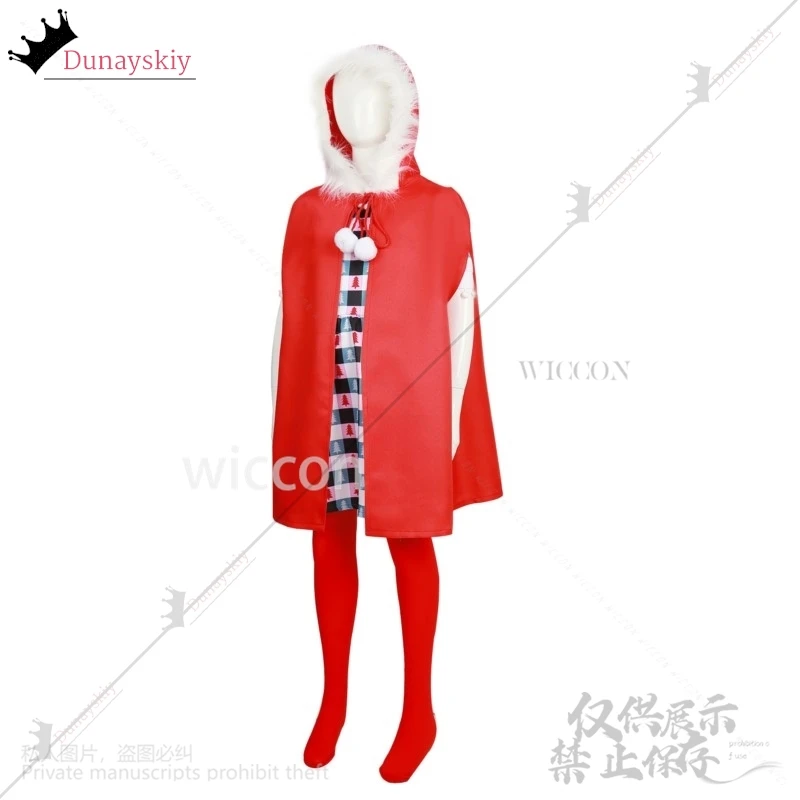 New Anime Christmas Cosplay Cindy Lou Costume Red Cloak Cute Dress Lolita Wig Necklace Headwear For Women Girls Kids Customized