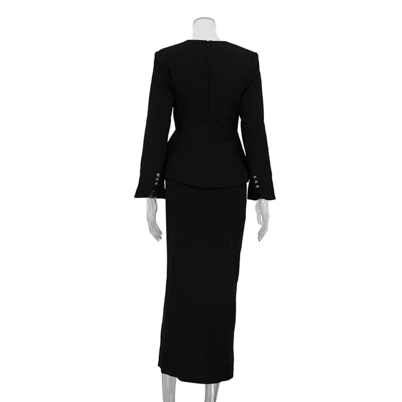 Fashion Hip Hugging Half Skirt Outfit Spring Women Long Sleeved Square Neck Coat+High Waist Knee Bust Skirt Autumn Two Piece Set
