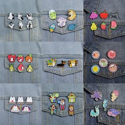 4-6Pcs Set Enamel Pins Custom Animal Brooches Lapel Badges Cartoon Cat Frog Dog Rabbit Jewelry Gift for Kids Friends