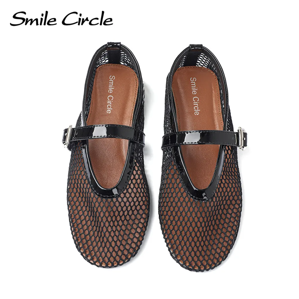 Smile Circle Mesh Ballet Flats Women Mary Jane Sexy Mesh Flats Shoes Ladies Summer Sandals