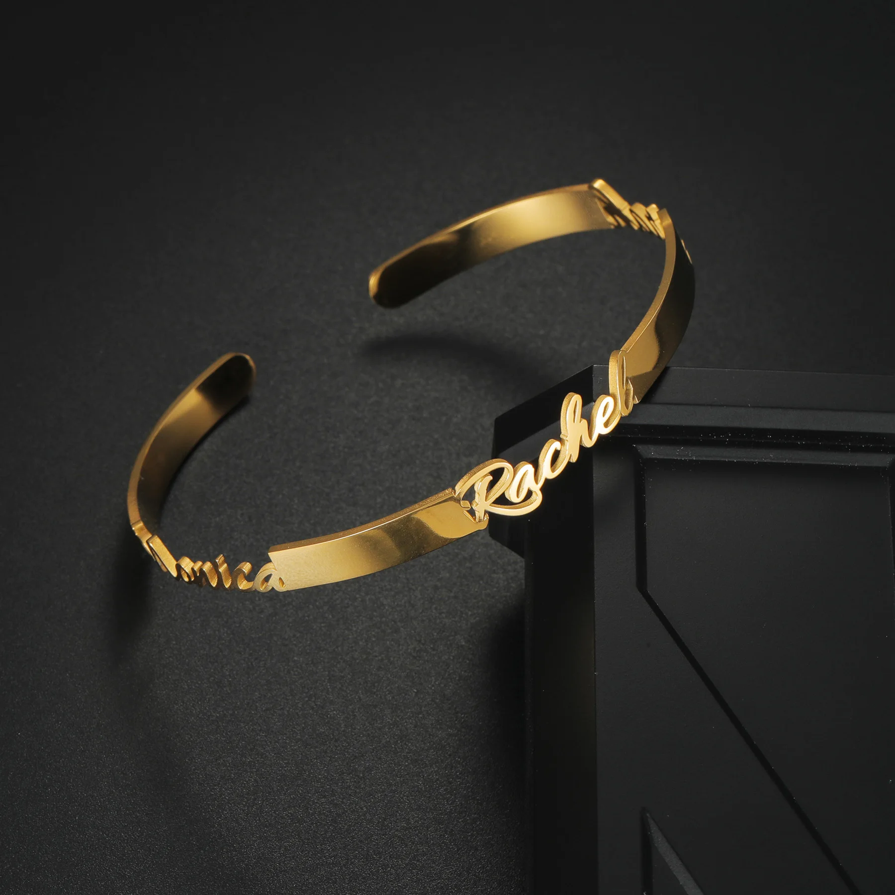 Atoztide-Pulseira Personalizada Nome Personalizado para Mulheres e Homens, Aço Inoxidável Carta Cuff Pulseiras, Jóias Ajustáveis, Presente de Natal