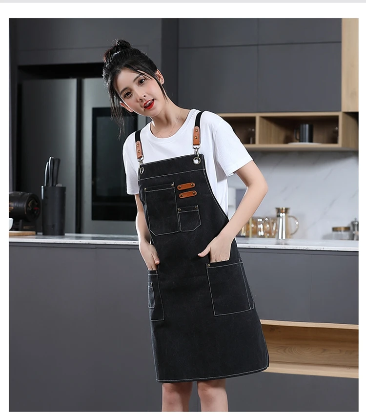 C806 Hängende Schürze Zeichnung Coffee Shop Baker High-End-Schürze Logo Unisex Canvas Arbeitsschürze Creme Maniküre Schürze