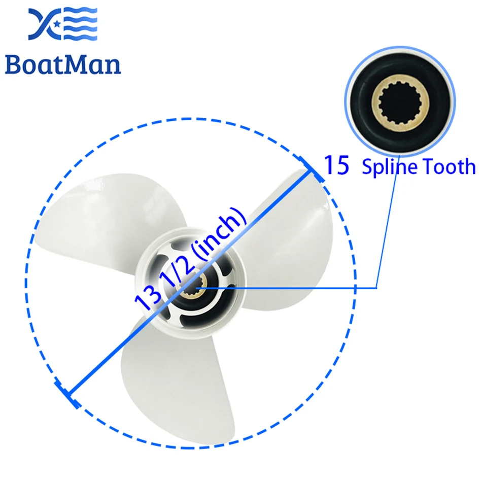 BOATMAN Outboard Propeller 13 1/2x15 For Yamaha 50-130HP Stainless Steel 15 Splines Boat Parts & Accessories 6E5-45947-00-EL