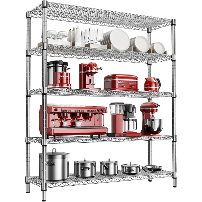 5 Tier Storage Rack Metal Wire Shelving Unit, Closet Garage Basement Utility Room, Chrome 17.7