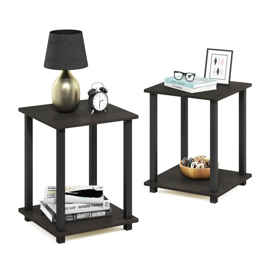 

SIMPLISTIC Side Table Set of 2, 2Tier Square Modern End Table, Nightstand, Night Stand, Bedside Table, Toolless Assembly, for Li