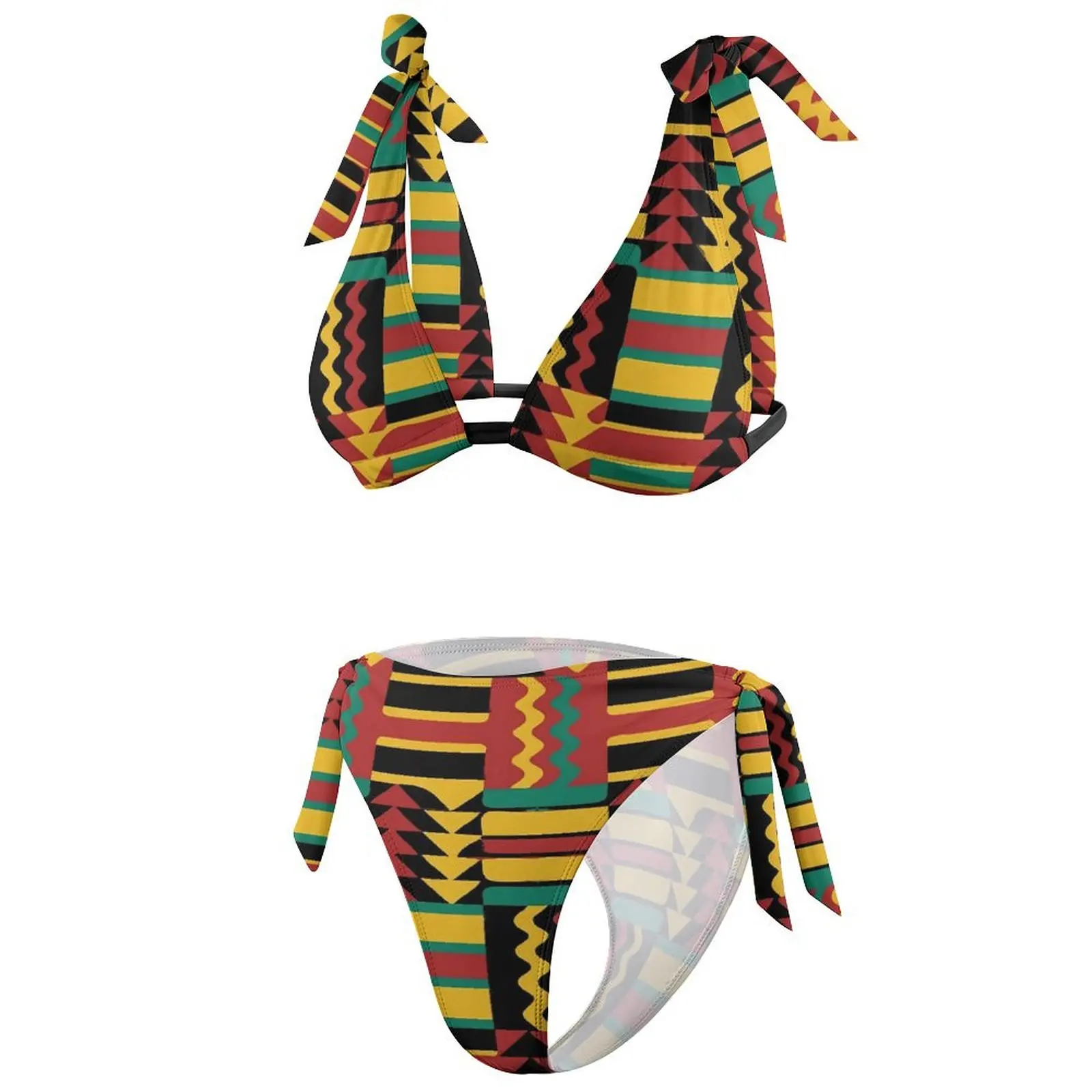 Kente Vintage Geometrische Bikiniset Sexy Retro Rasta Kleuren Bikini Badpak Zwembadontwerp Push-Up Stijlvolle Badpakken