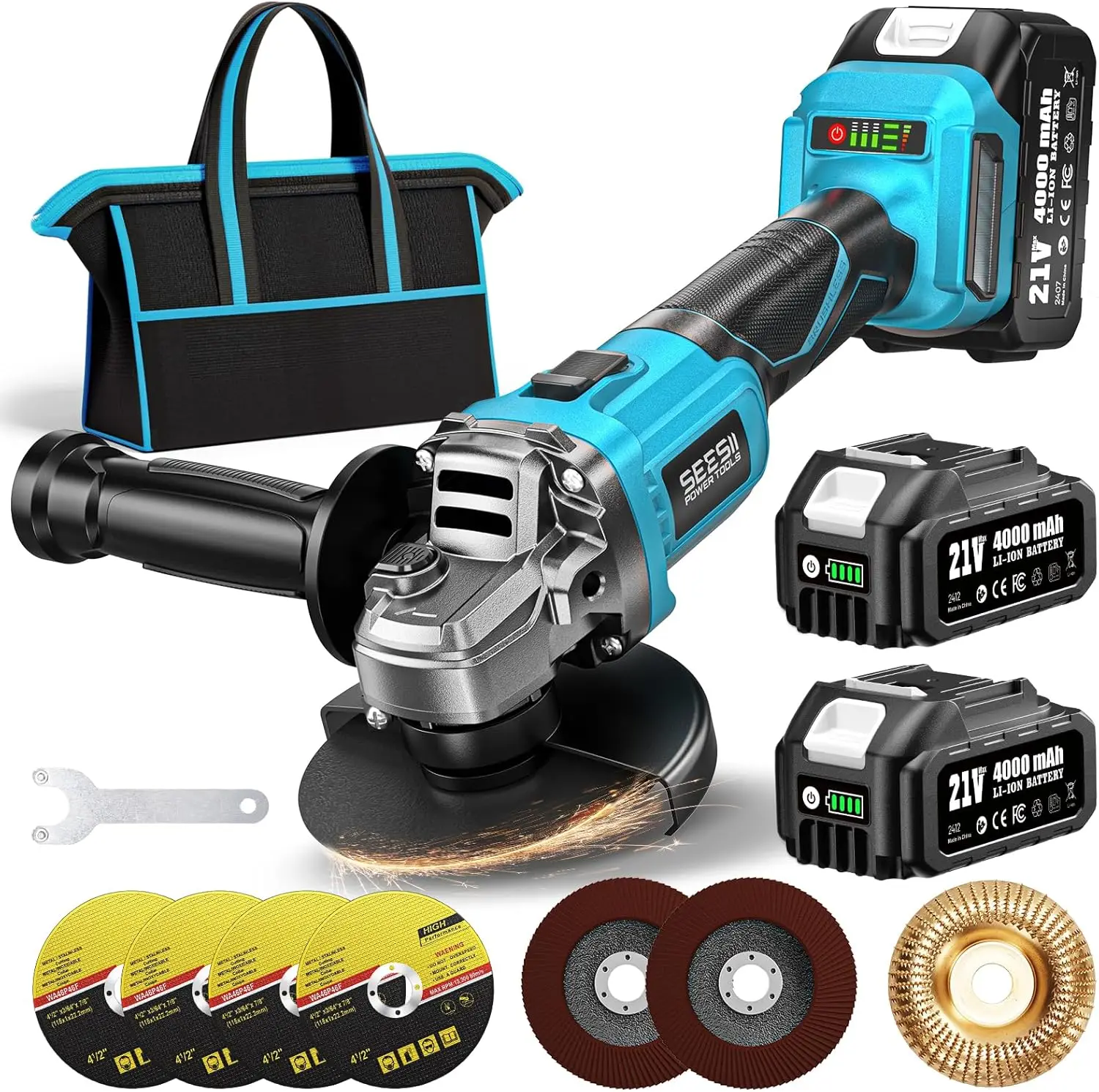 

Cordless Angle Grinder 4.5 Inch, 21V Brushless with 2 Batteries, 10000RPM for Metal Cutting & Polishing