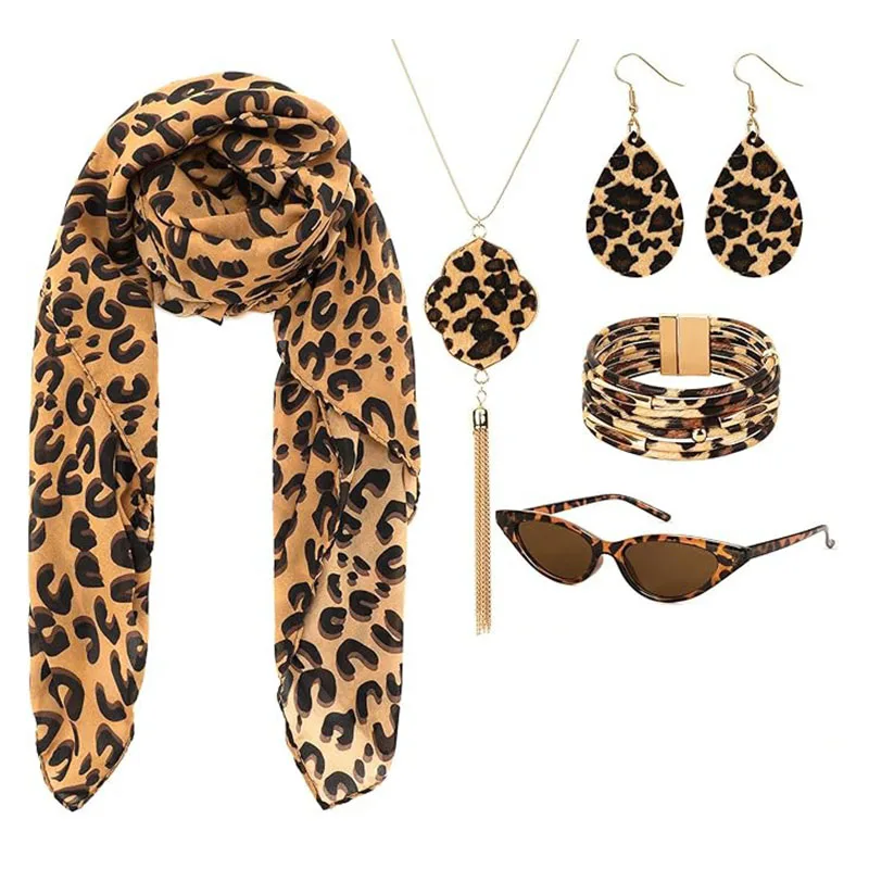 

Женский ретро-костюм для косплея на Рождество и Хэллоуин: шифоновый шарф с леопардовым принтом, очки, комплект леопардовых аксессуаров, подарок для женщин