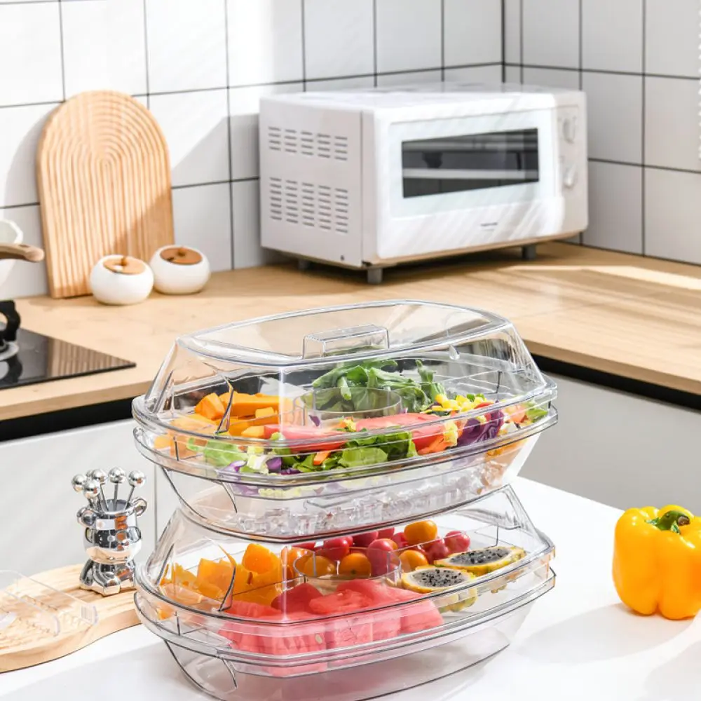 Large Capacity Food Storage Box Transparent Refrigerator Organizer Kitchen Fresh Keeper Salad Plate Vegetable Fruit Bin