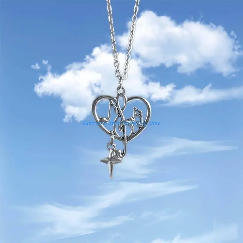 573B Beautiful Heart Music Note Necklace Hollow Drop Earrings with Artistic Openwork Design Suitable for Fashion Outfits