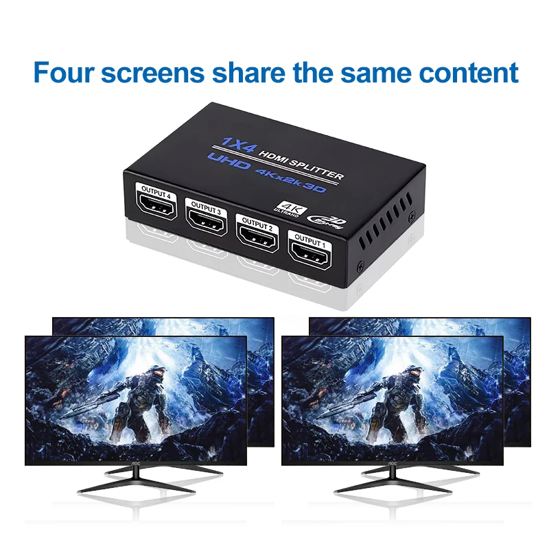 4พอร์ต HDMI Splitter 1 in 4 OUT HDMI Splitter 1x4พร้อมอะแดปเตอร์ไฟฟ้า4K x 2K @ 30Hz 3D Full HD Full HD สำหรับ PS4 Fire Stick HDTV