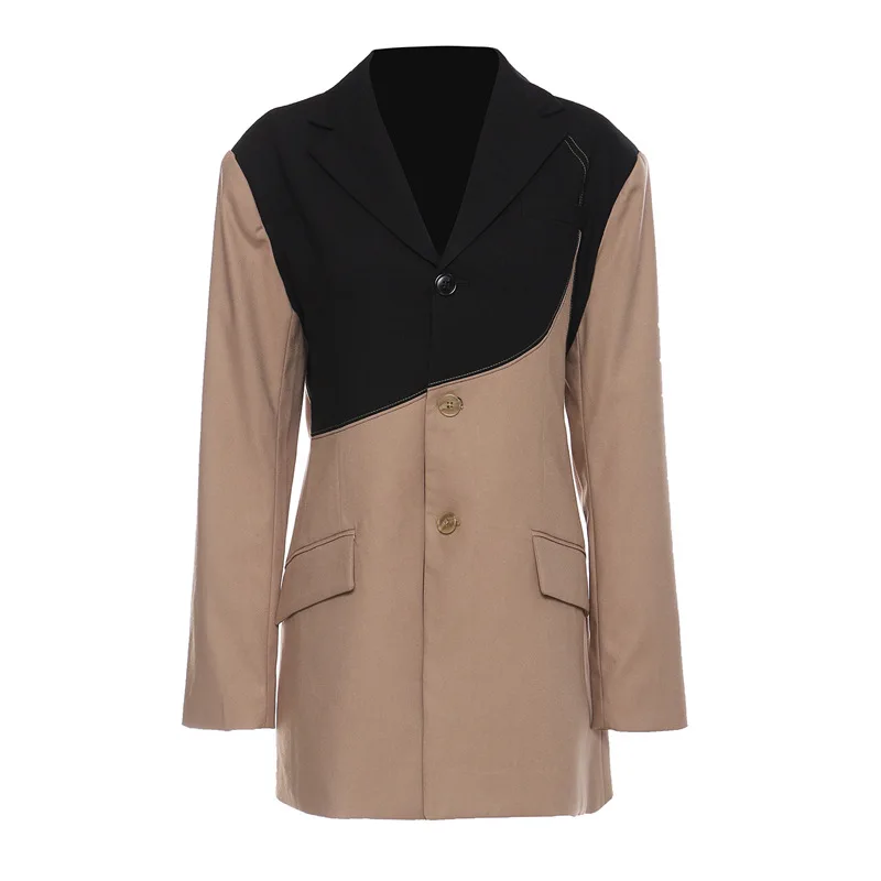 

Autumn Women's Light Luxury OL Mid-Length Jacket Coat French Romantic Style Patchwork Contrasting Colors Irregular Arc Lines