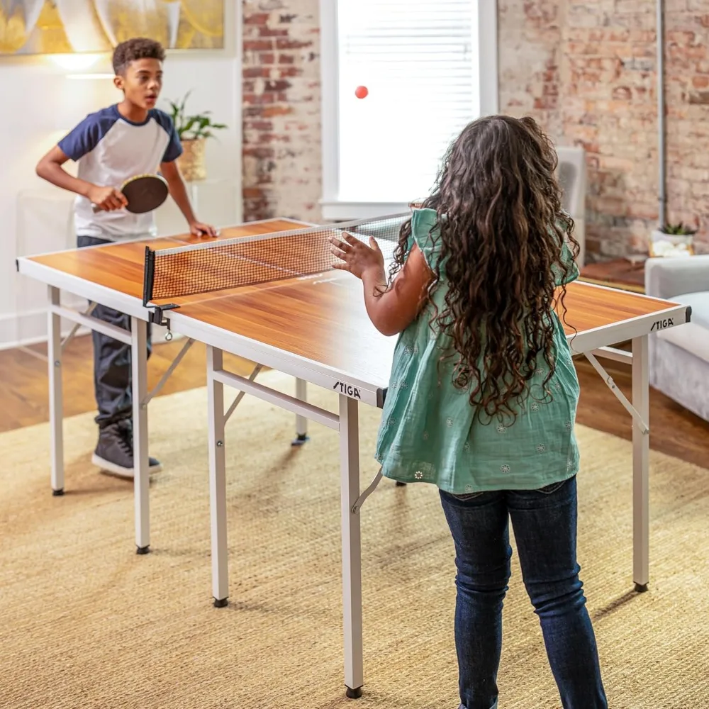 Woodgrain Space Saver Table Tennis Table - Perfect for Compact Spaces - Quick, Easy Storage - No Assembly Required