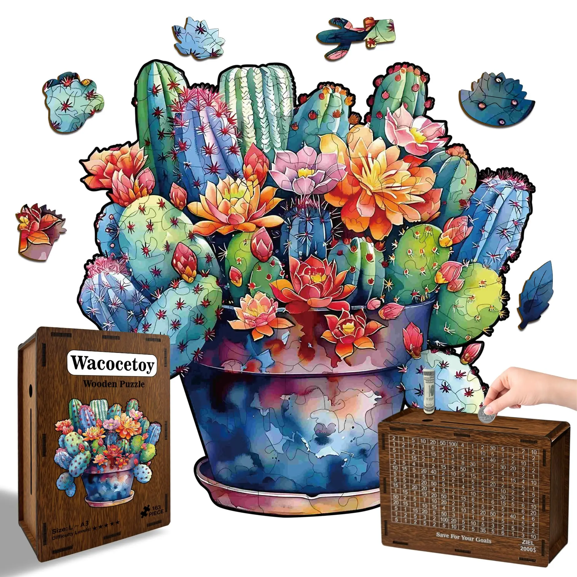 大人向けの木製パズル、サボテンの花のジグソーパズル、163ピース