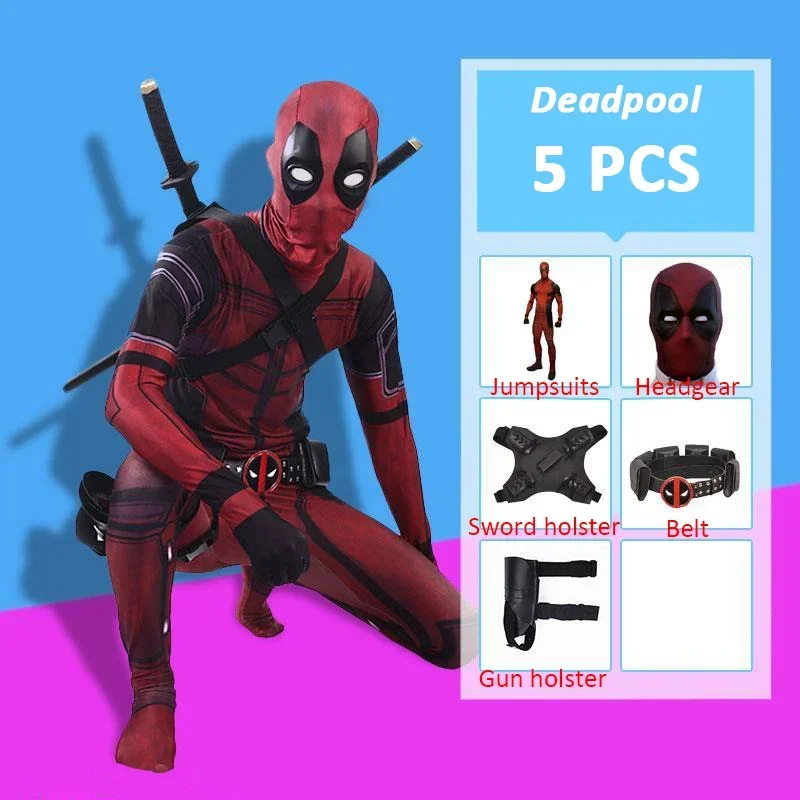 Deadpool kostium Cosplay dzieci kostium dla dorosłych Anime superbohater Halloween śmierć kelner elastan usługi dla dorosłych trykot akcesoria pas