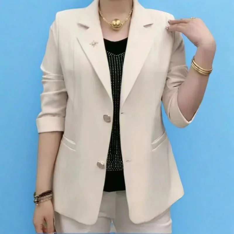 

Fashion Middle Aged And Elderly Women Suit 2025 New Spring Summer Autumn Large Size Versatile Suit Top Outerwear Woman Blazer