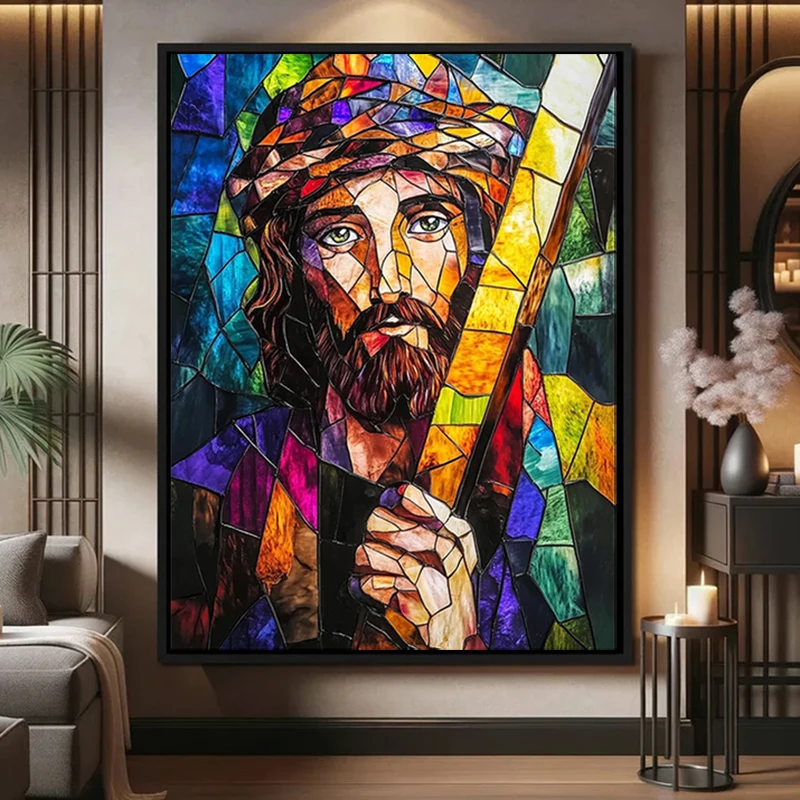 Diamond Embroidery Picture Colored Glass Christ Jesus Diy Diamond Painting Full Square round drill Mosaic Cross Stitch Wall Art