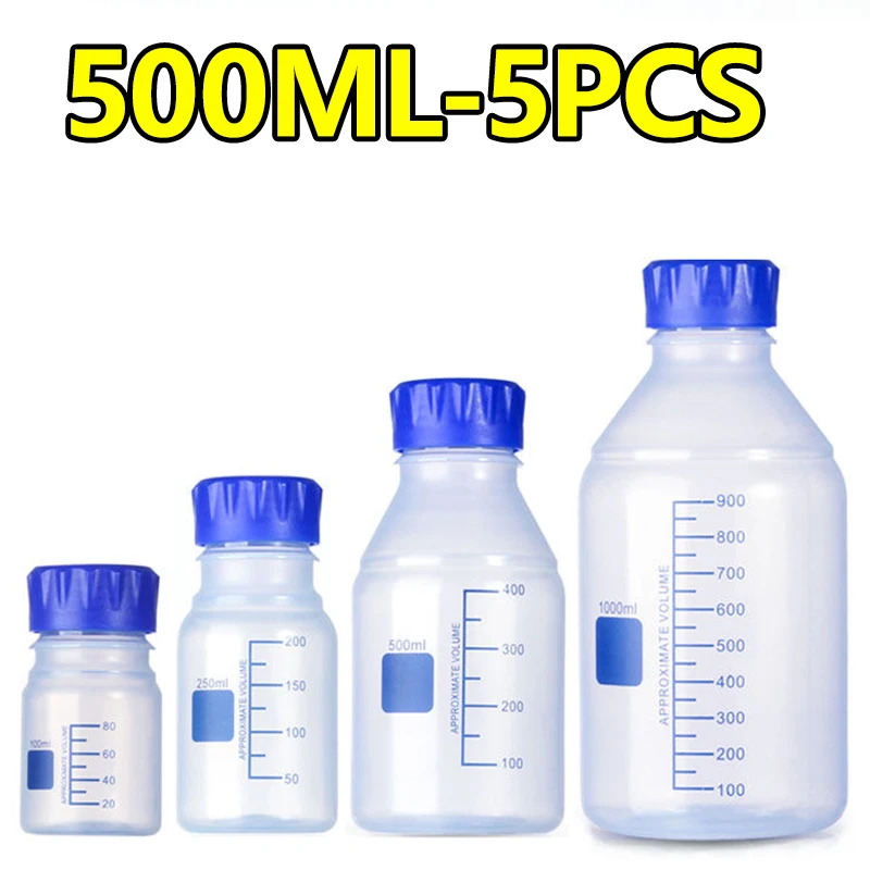 

5 pieces GL45 blue cap reagent plastic bottle 500ml PP sampling bottle acid and alkali resistant and high temperature resistant