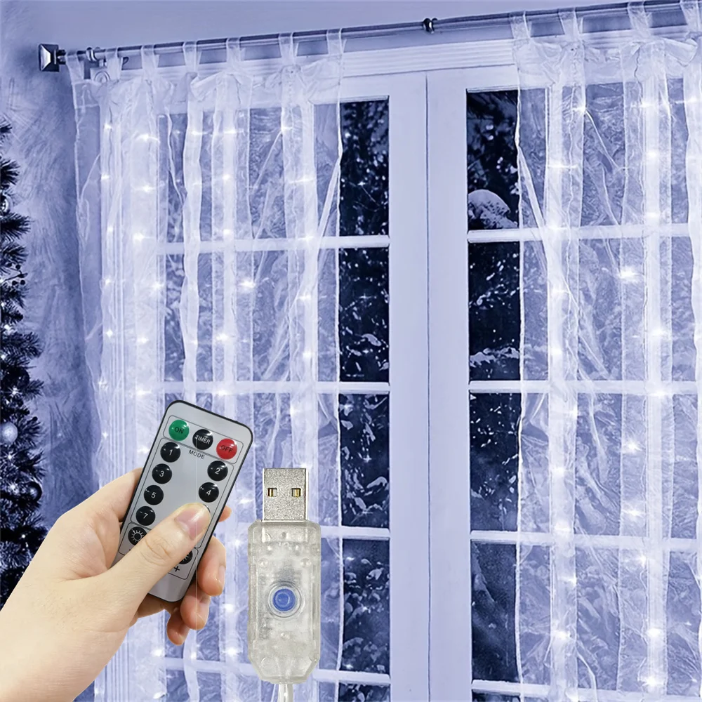 8 وضع LED عطلة USB الستار سلسلة أضواء 3M 6M عيد ميلاد الديكور جارلاند عيد الميلاد الجنية ضوء حفل زفاف ديكور المنزل #2