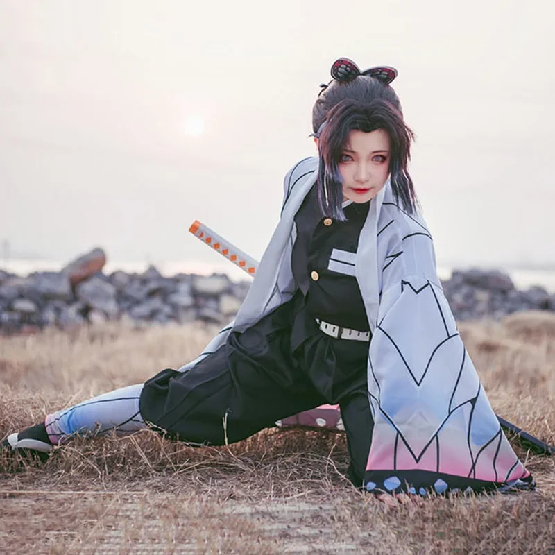 Disfraz de Demon Slayer para niños y adultos, disfraz de Kimetsu no Yaiba Kochou Shinobu, Kimono, ropa de Halloween