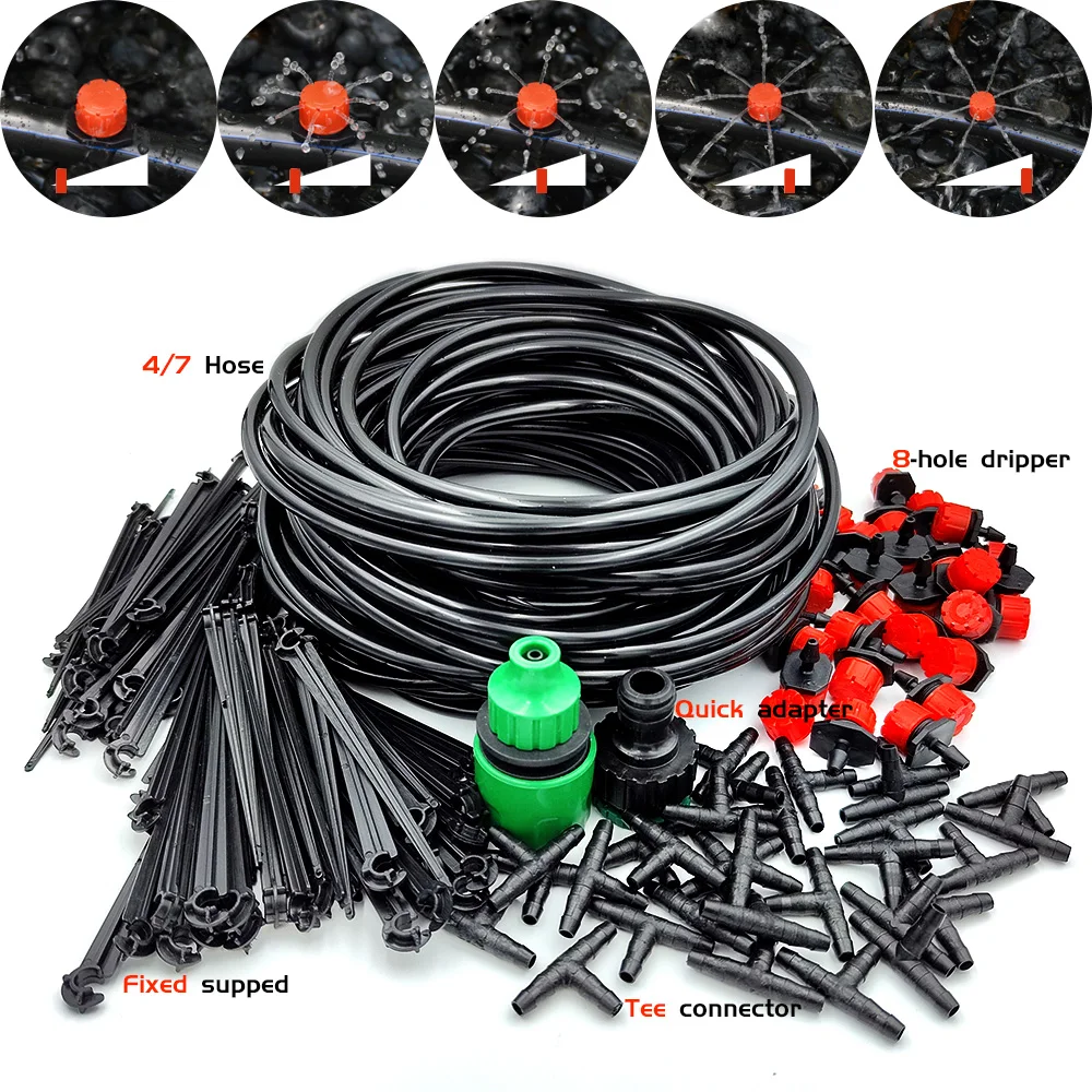 Greenhouse 15M-30M DIY Drip Irrigation System Automatic Watering Garden Hose Micro Drip Watering Kits with Adjustable Drippers