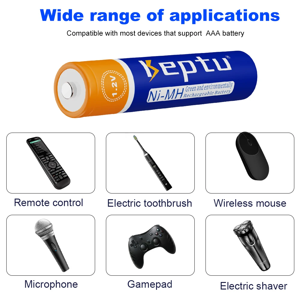 Keptu 1.2V AA Rechargeable Batteries 2500mAh + 1.2V AAA Battery 1000mAh Ni-MH AA AAA Rechargeable Batteries for Camera Toy Mouse