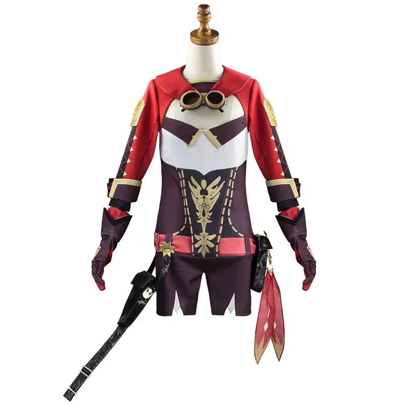 Aboutcos Genshin Impact Amber أزياء تنكرية بذلة ملابس الهالوين كرنفال البدلة ملابس شعر مستعار إكسسوارات أحذية كوسبلاي
