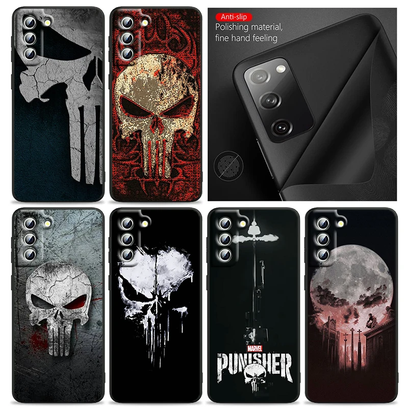 Marvel Punisher Skull Phone Case For Samsung S24 S23 S22 S21 S20 FE S10 S10e Ultra Plus Lite Black Soft Cover