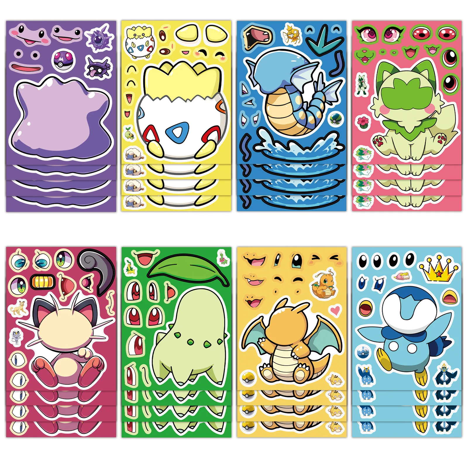 

8/16Sheets Kawai Pokémon Puzzle Cute Dragonite Pikachu Creative Decorative Water Cup Bike Guitar Waterproof Toy Sticker Decal