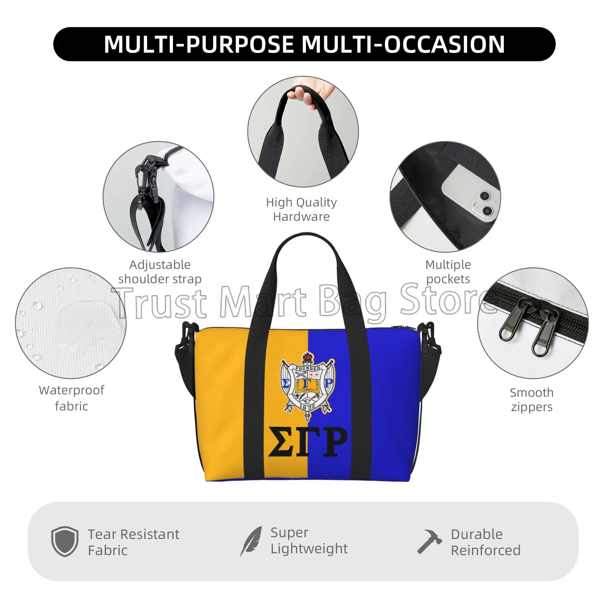 Sigma-bolso de viaje con estampado Gamma Rho 1922 para mujer, bolsa de lona personalizada con correa para el hombro, bolsa deportiva para gimnasio,