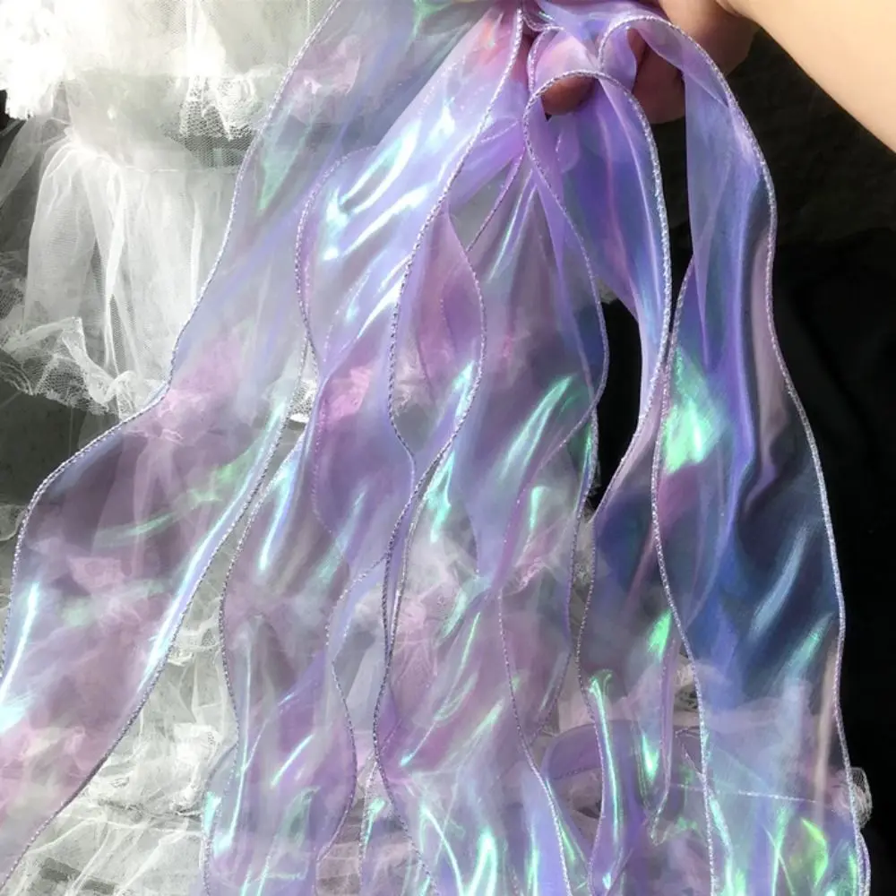 Mermaid Silver Silk Transparent Illusion Waves Laser Gradient Lace Handmade Water Wave Ruffles Fabric Designer Accessories